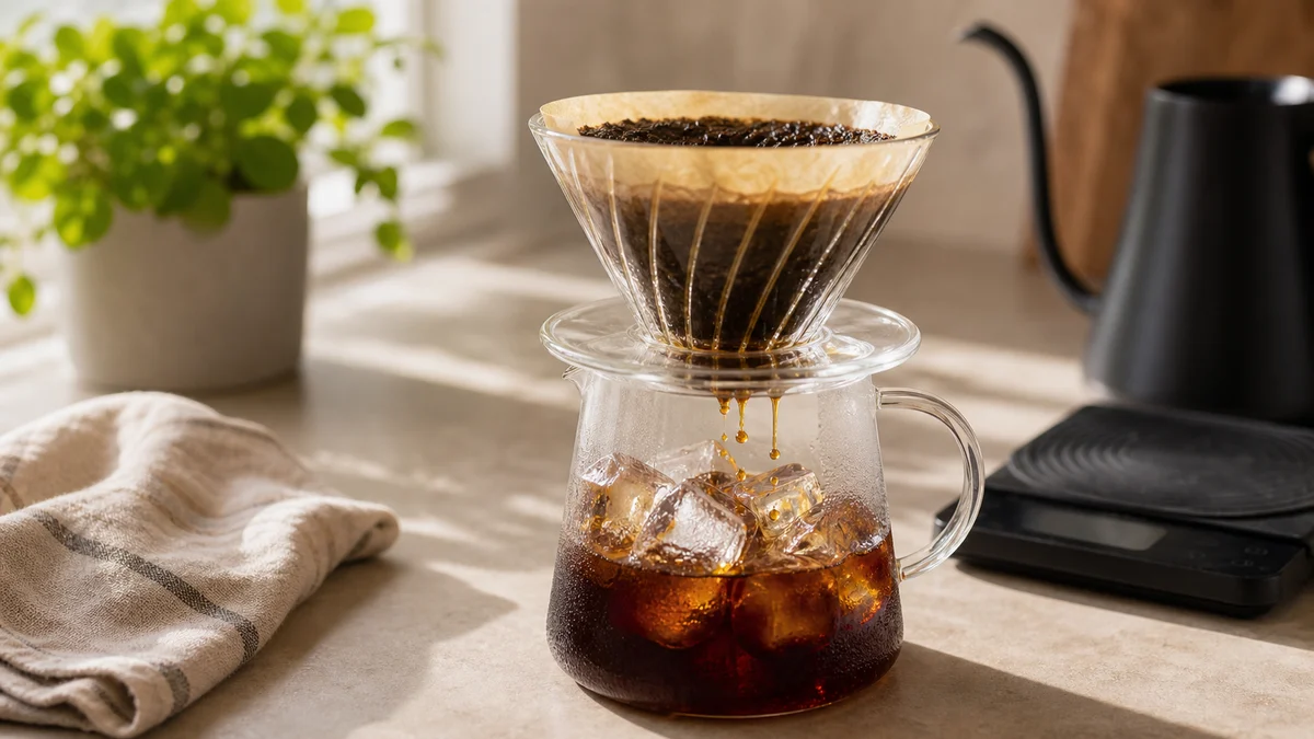Illustration pour Recette café filtre glacé japonais : extraction chaude sur glaçons