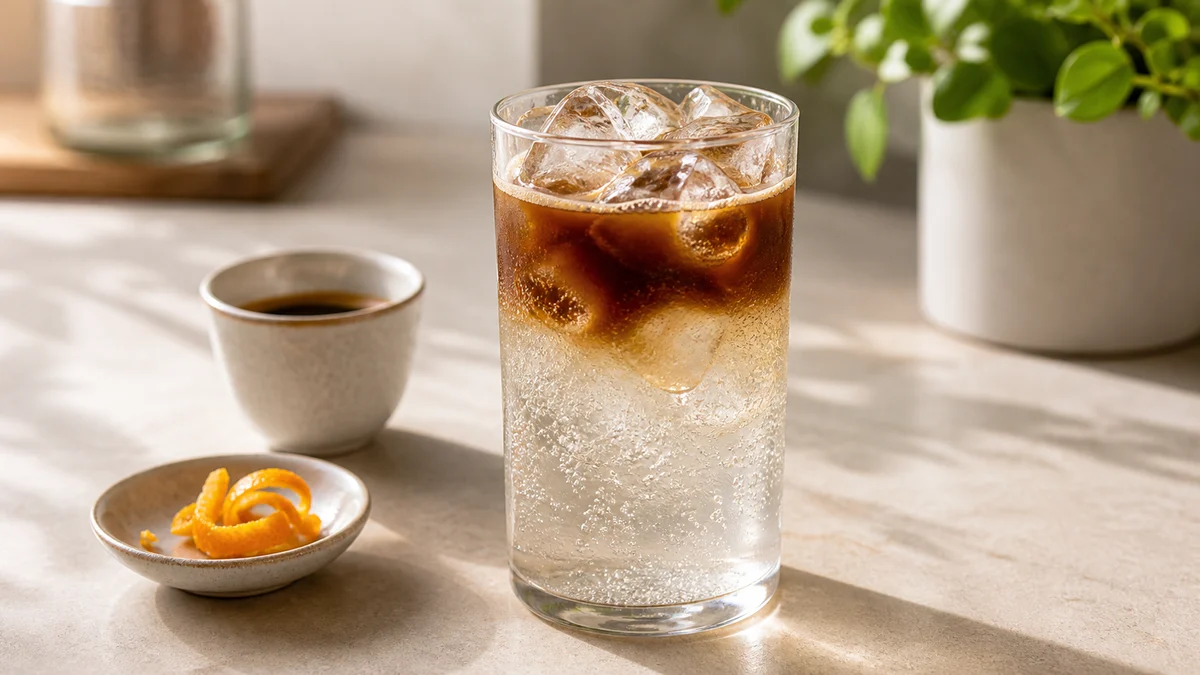 Illustration pour Recette espresso tonic : café, tonic et glaçons sans amertume lourde
