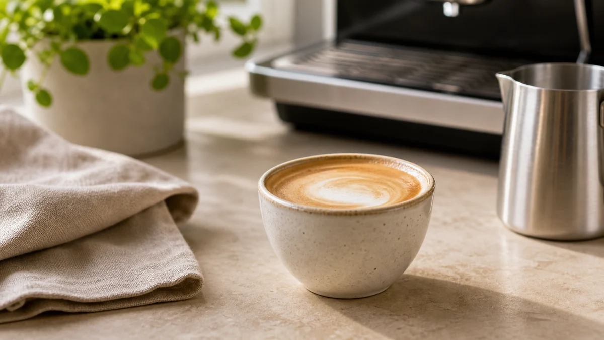 Illustration pour Recette flat white : espresso plus présent et micro-mousse fine