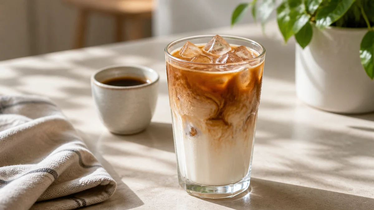Illustration pour Recette iced latte : café froid au lait sans goût dilué