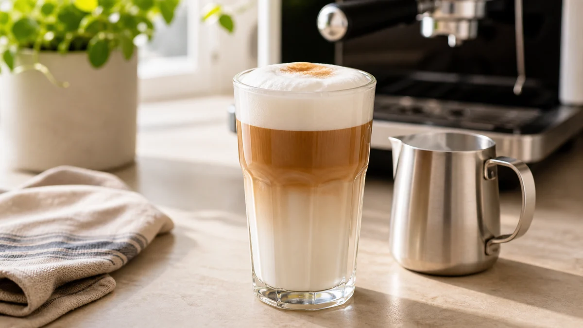 Illustration pour Recette latte macchiato : les couches café-lait sans le rendre fade